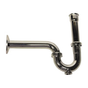 Nantucket Sinks PT-CP chrome decorative brass P-trap with wall escutcheon and tailpipe, side view, white background