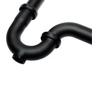 Nantucket Sinks PT-MBL close-up of the matte black trap bend, slip nuts and cleanout
