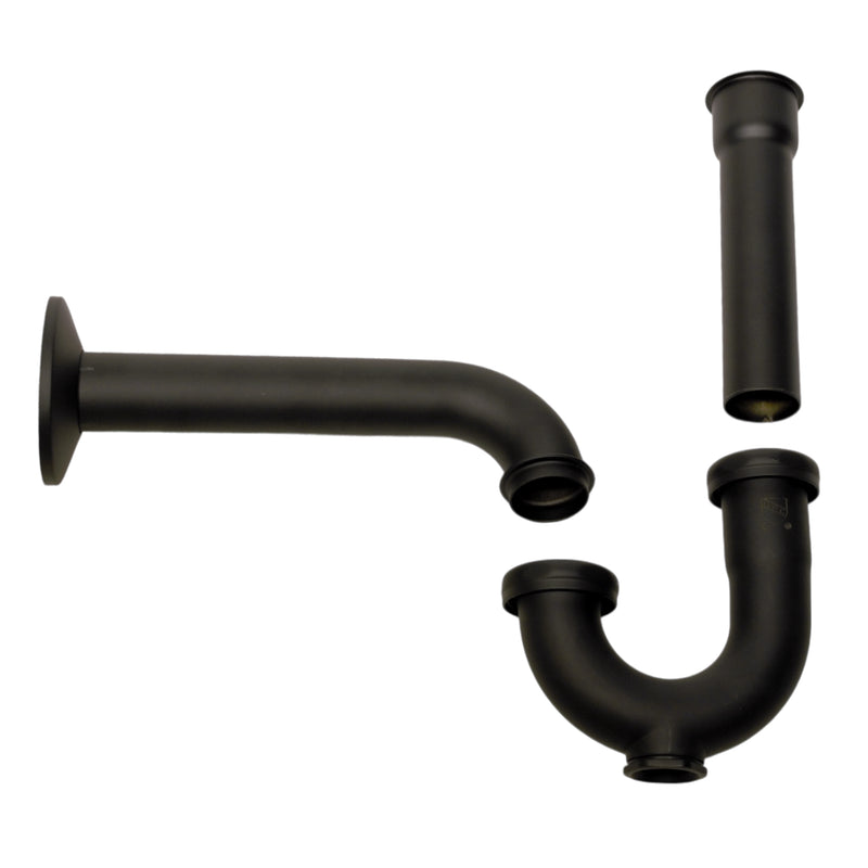 Nantucket Sinks PT-MBL matte black P-trap with the wall arm and tailpipe separated from the trap