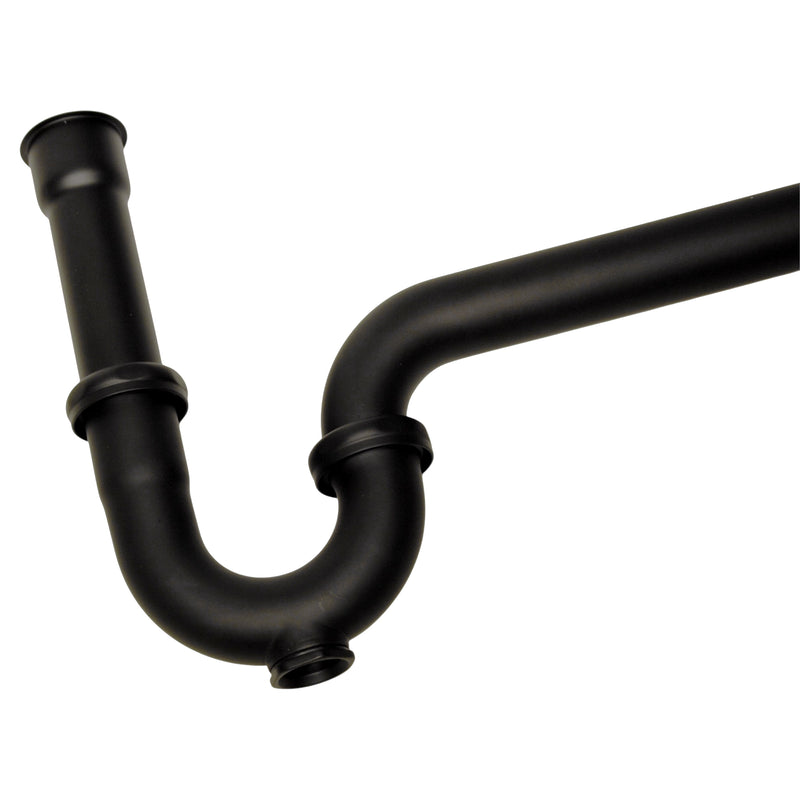 Nantucket Sinks PT-MBL matte black P-trap three-quarter view showing the U-bend and joints