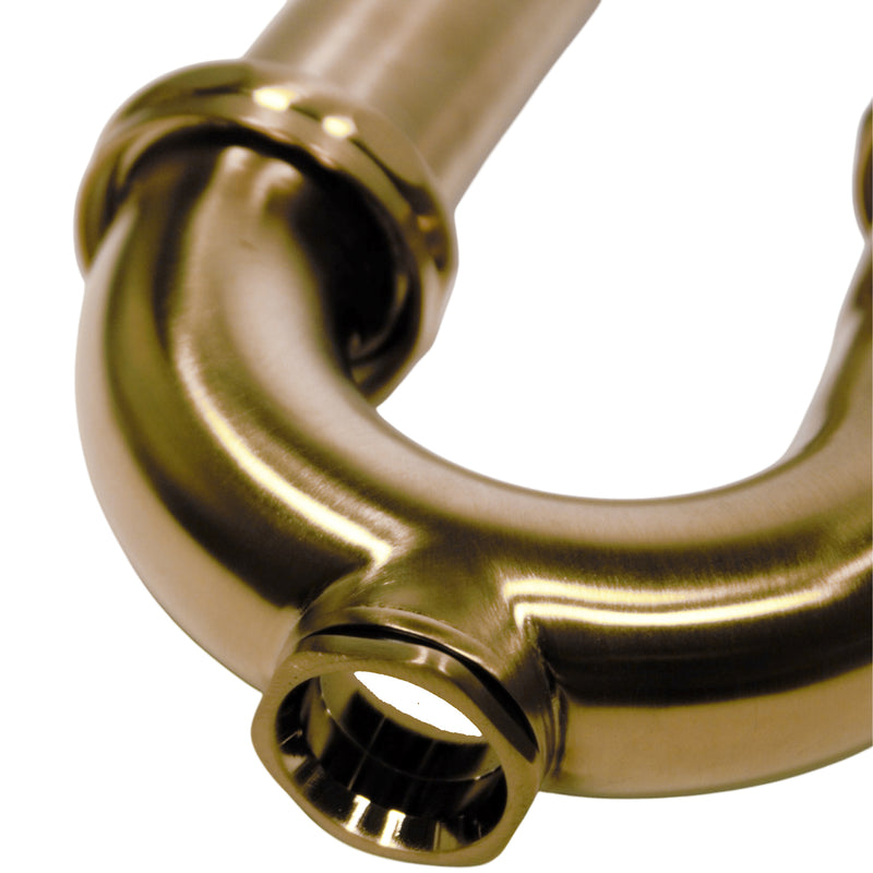 Nantucket Sinks PT-SB close-up of the satin brass cleanout opening at the base of the trap