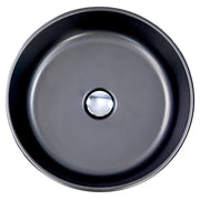Nantucket Sinks RC4011MB Matte Black round vessel sink from above with chrome drain cap