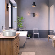 Nantucket Sinks RC4011MW Matte White vessel sink on a wood vanity in a grey bathroom