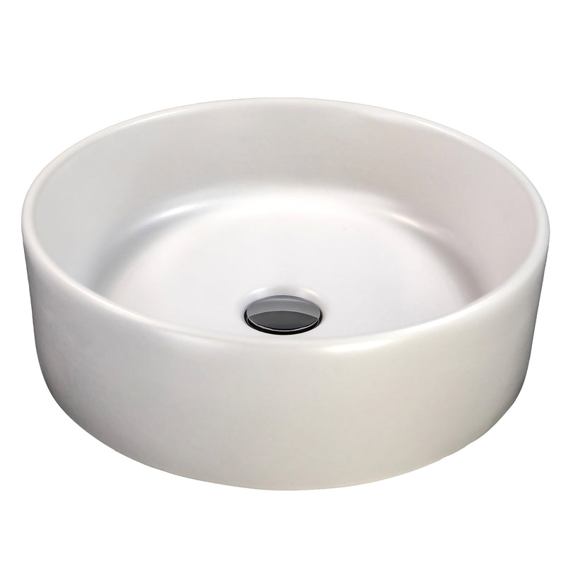 Nantucket Sinks RC4011MW Matte White round fireclay vessel bathroom sink, three-quarter view