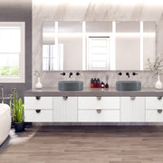 Nantucket Sinks RC4033C two Matte Concrete square vessel sinks on a floating vanity with lit mirrors