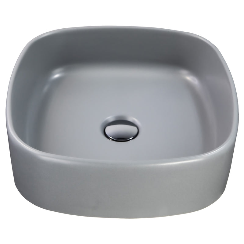 Nantucket Sinks RC4033C Matte Concrete square vessel sink from above showing the rounded corners and drain