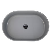 Nantucket Sinks RC5022C Matte Concrete oval vessel sink from above with chrome drain cap