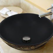 Nantucket Sinks RC7040GMS-MB Drake vessel sink close-up on a stone counter, matte black bowl and chrome faucet