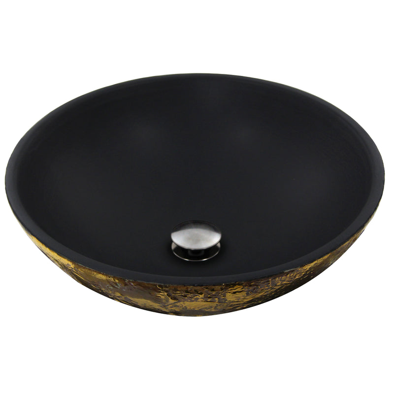 Nantucket Sinks RC7040GMS-MB Drake round fireclay vessel sink, matte black bowl with gold leaf exterior, three-quarter