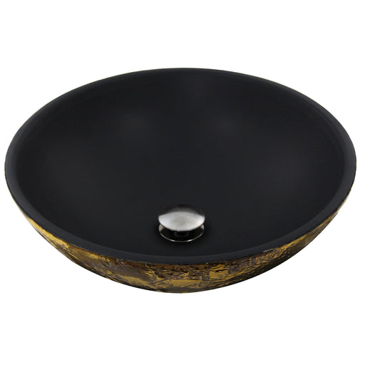 Nantucket Sinks RC7040GMS-MB Drake round fireclay vessel sink, matte black bowl with gold leaf exterior, three-quarter