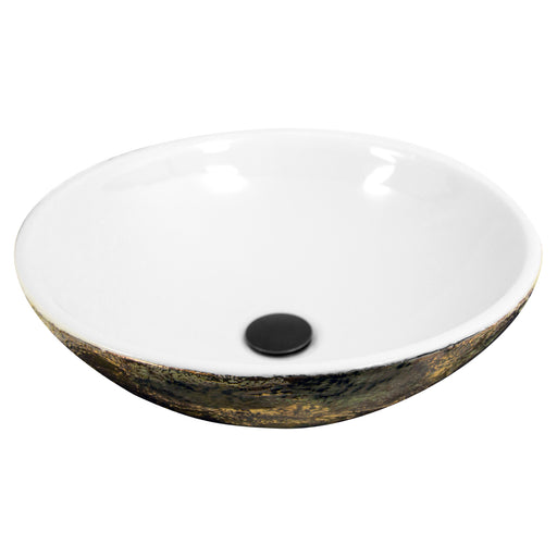Nantucket Sinks RC7040GMS-W Drake vessel sink elevated front view of the white bowl and black drain cap