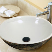 Nantucket Sinks RC7040GMS-W Drake vessel sink close-up on a stone counter, white bowl and chrome faucet