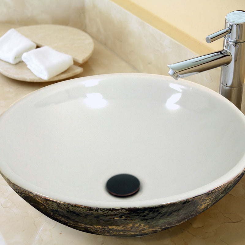 Nantucket Sinks RC7040GMS-W Drake vessel sink close-up on a stone counter, white bowl and chrome faucet