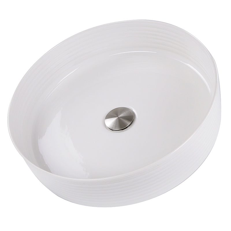 Nantucket Sinks RC7102WV Kiel white wheel-thrown round fireclay vessel bathroom sink, three-quarter view