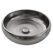 Nantucket Sinks RC72030P Monte Carlo vessel sink elevated front view of the platinum bowl and drain cap