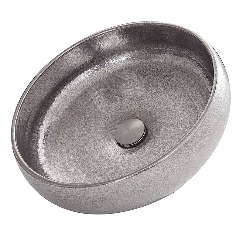Nantucket Sinks RC72030P Monte Carlo platinum leaf round fireclay vessel bathroom sink, three-quarter view