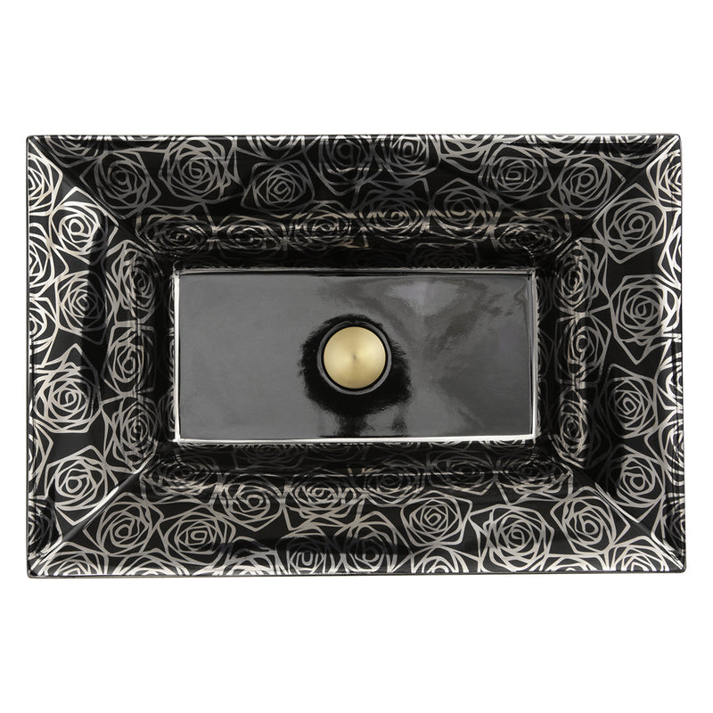 Nantucket Sinks RC73040PR Porto Cervo sink from above showing the platinum rose pattern and black basin