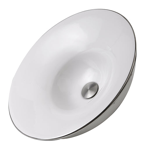 Nantucket Sinks RC77240P St. Malo round fireclay semi-recessed vessel sink, white bowl with platinum exterior