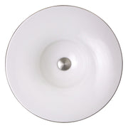 Nantucket Sinks RC77240P St. Malo sink from above showing the white bowl, platinum rim line and drain cap