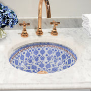 Nantucket Sinks RC78140M Santorini sink undermounted in white marble with a copper faucet