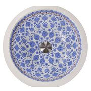 Nantucket Sinks RC78140M Santorini undermount sink from above showing the blue floral bowl and red border