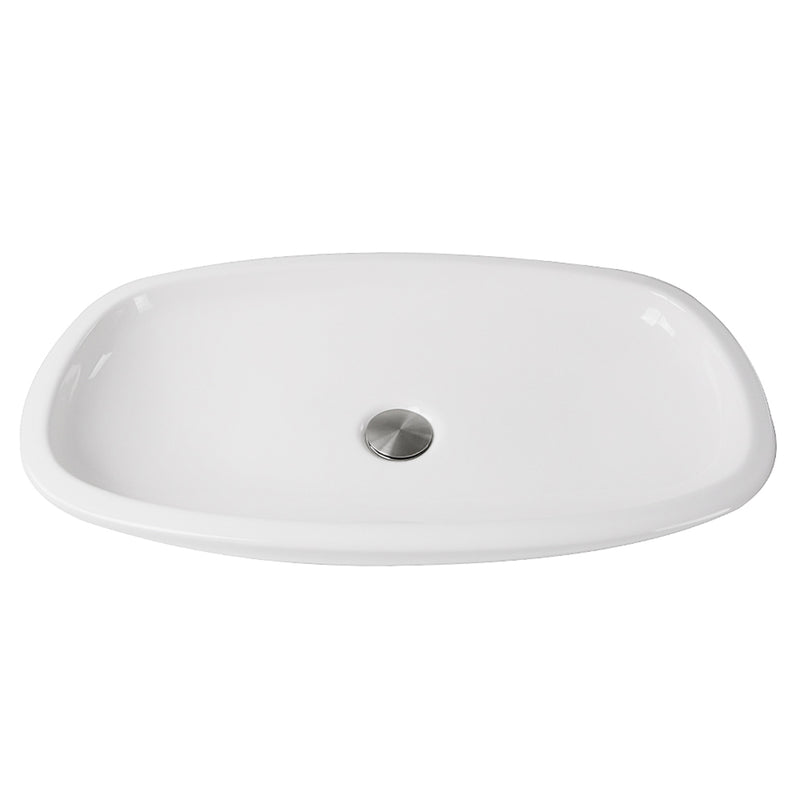 Nantucket Sinks RC79041W Portofino white low-profile oblong fireclay vessel bathroom sink, elevated front view