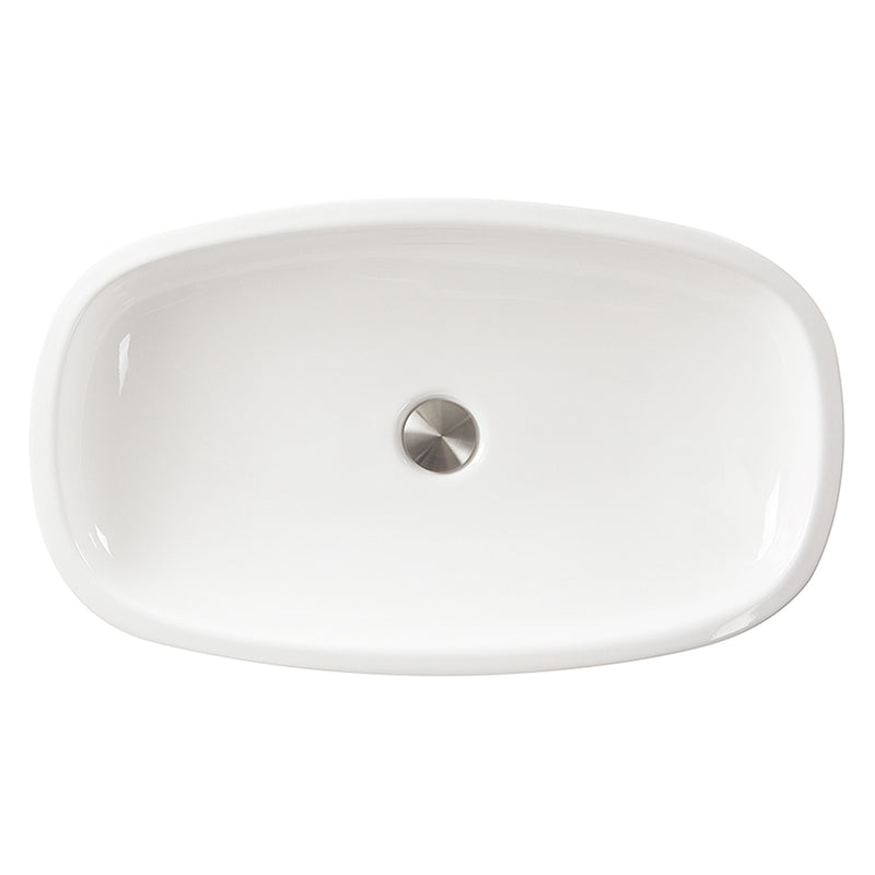Nantucket Sinks RC79041W Portofino vessel sink from above showing the oblong basin and drain