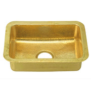 Nantucket Sinks REB2014 20" rectangular hand hammered polished brass bar sink, three-quarter view, white background