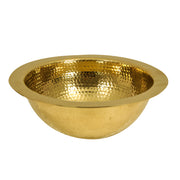 Nantucket Sinks ROB round hammered brass bar sink front view showing the flat rim and bowl