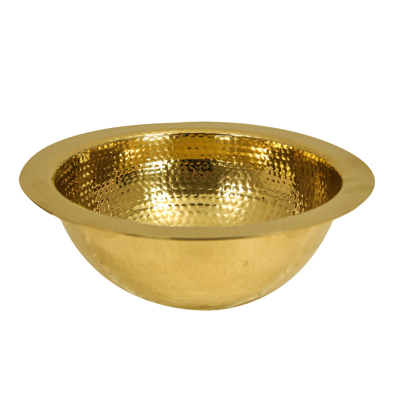 Nantucket Sinks ROB round hammered brass bar sink front view showing the flat rim and bowl