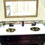 Nantucket Sinks ROB-OF two round brass sinks in a white top on a dark double vanity