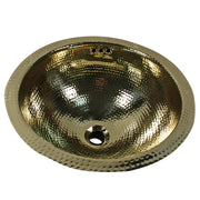 Nantucket Sinks ROB-OF 13" round hammered polished brass bathroom sink with overflow holes, white background