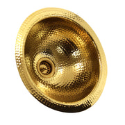 Nantucket Sinks ROB 13" round hand hammered polished brass bar sink, three-quarter view, white background