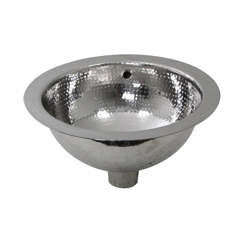 Nantucket Sinks ROS-OF 13" hand-hammered round bathroom sink with overflow, white background