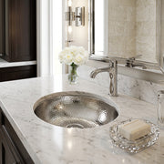 Nantucket Sinks ROS-OF installed in a white marble vanity with a chrome faucet