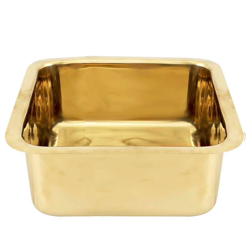 Nantucket Sinks SQRB-7SM square smooth brass bar sink front view showing the rim and bowl depth