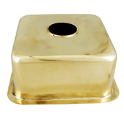 Nantucket Sinks SQRB-7SM underside of the smooth brass sink showing the exterior and drain hole