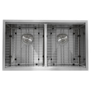 Nantucket Sinks SR-PS-3219-DE-16 overhead view of both equal bowls with bottom grids and drains