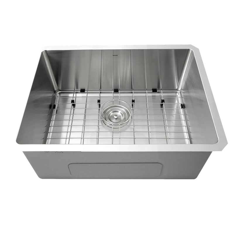 Nantucket Sinks SR2318-16 23" single bowl sink with bottom grid, front view, white background