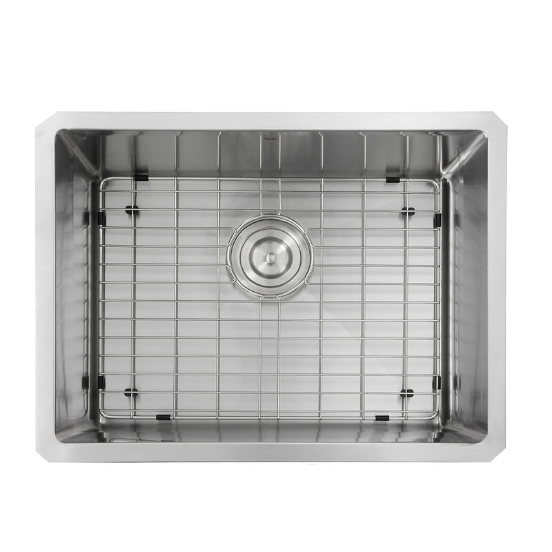 Nantucket Sinks SR2318-16 overhead view of the bottom grid and colander drain