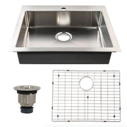 Nantucket Sinks SR2522-5.5-16 sink shown with the included bottom grid and strainer drain