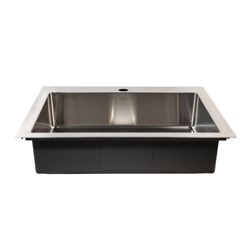 Nantucket Sinks SR2522-5.5-16 low front view showing the shallow ADA bowl depth