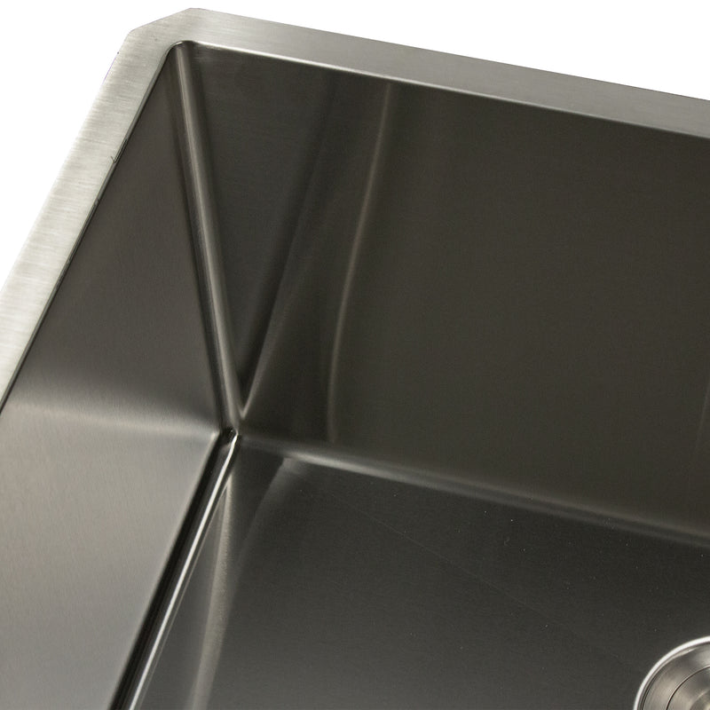 Nantucket Sinks SR3018-12-16 close-up of the small radius bowl corner
