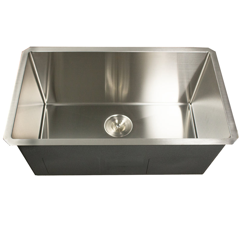 Nantucket Sinks SR3018-12-16 front view of the deep bowl and rear colander drain