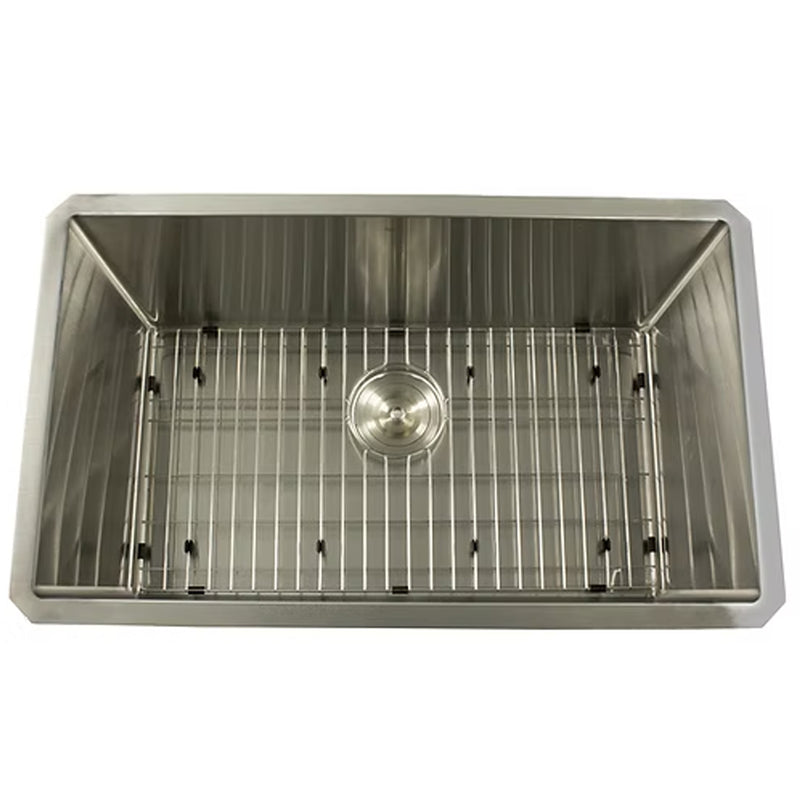 Nantucket Sinks SR3018-12-16 overhead view of the bottom grid and colander drain