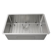 Nantucket Sinks SR3018 front view with the bottom grid and colander drain