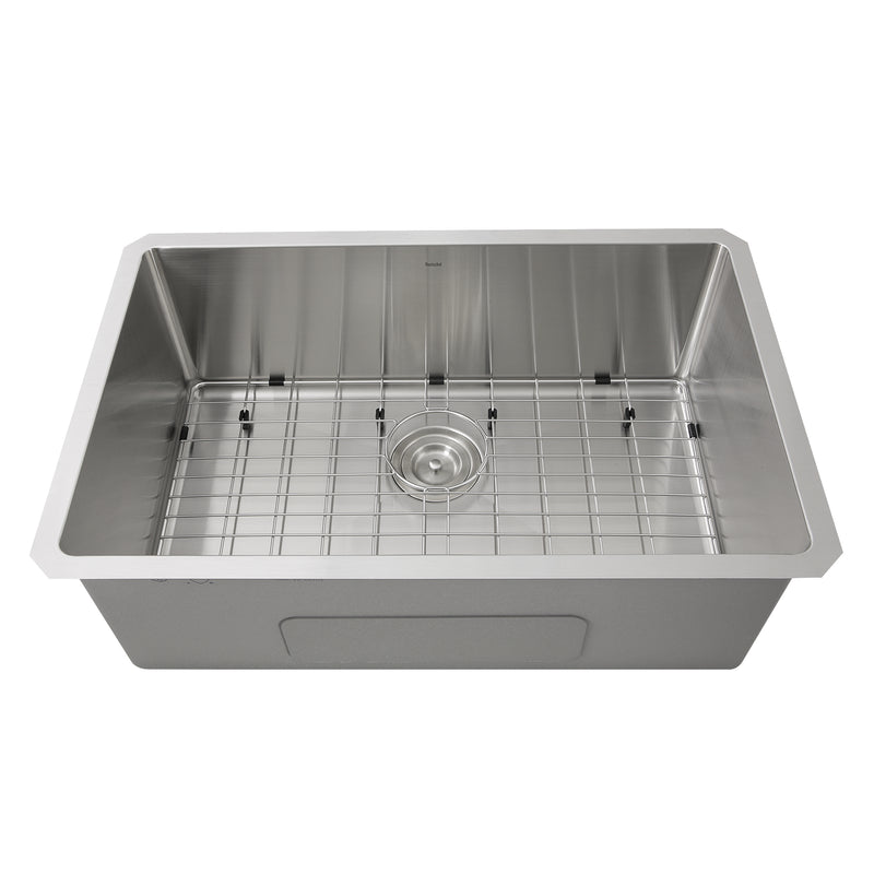 Nantucket Sinks SR3018 front view with the bottom grid and colander drain