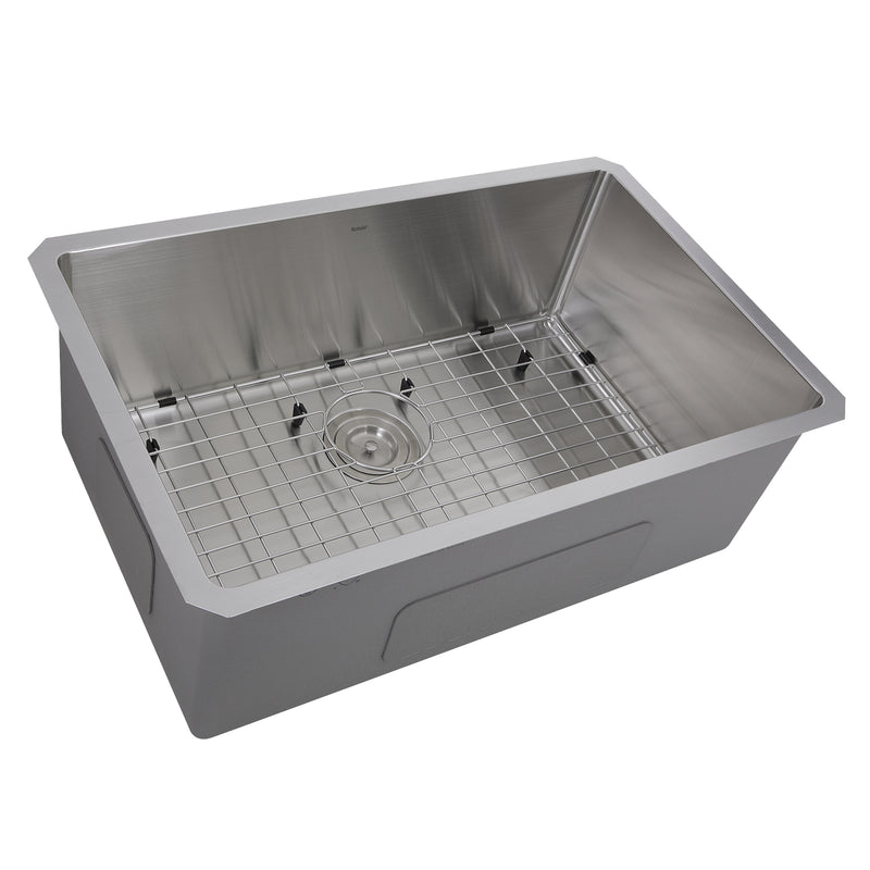 Nantucket Sinks SR3018 30" single bowl undermount sink with bottom grid, white background