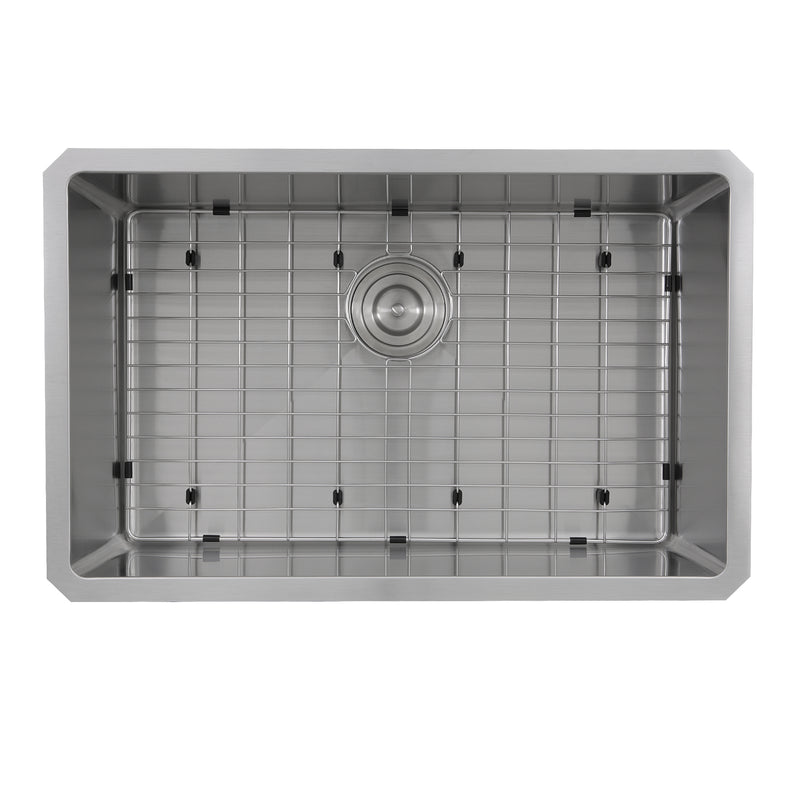 Nantucket Sinks SR3018 overhead view of the bottom grid and rear colander drain