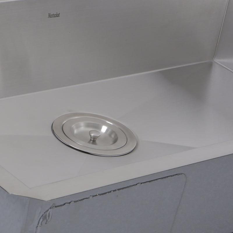 Nantucket Sinks SS-PRO-ZR3018-5.5 close-up of the colander drain and bowl corner